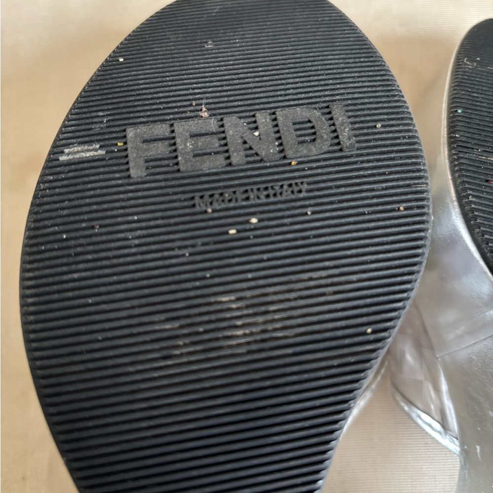 Fendi Silver Textured Slide Mules - Picture 9 of 12
